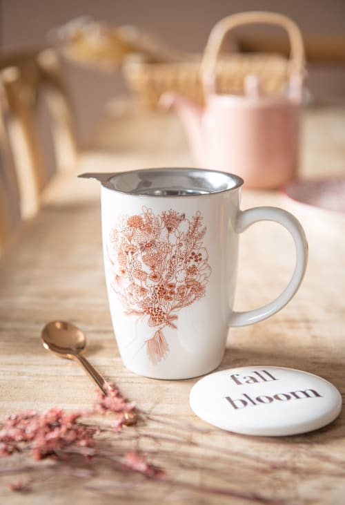 Tisanière Fleur de vie en porcelaine avec filtre - Herboristerie du Valmont