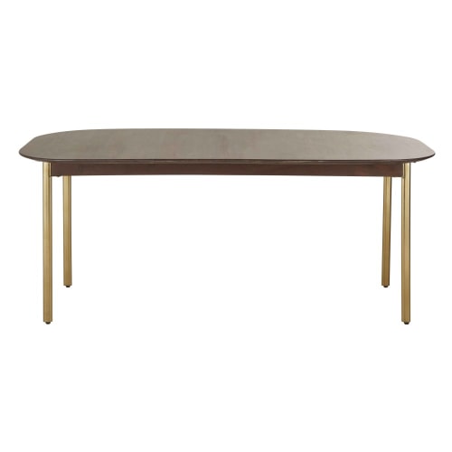 Möbel Esstische | Tisch aus massivem Mangoholz und goldfarbenem Metall, 8 Personen, L180cm - NX38502