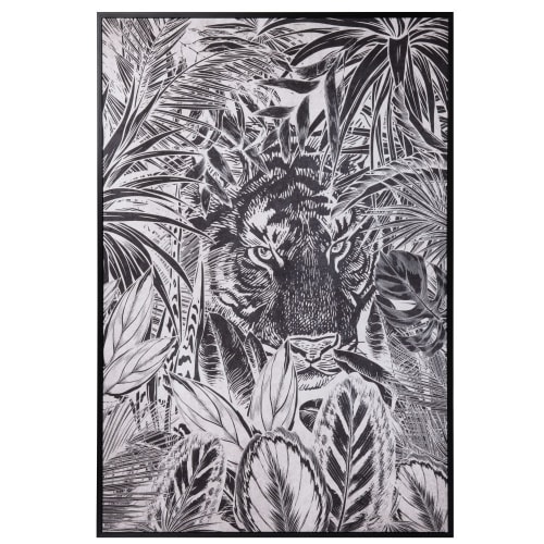 Déco Toiles et tableaux | Toile imprimé tigre gris, noir et blanc 94x65 - UC21223