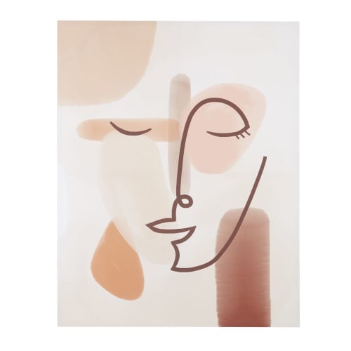 Déco Toiles et tableaux | Toile imprimé visage abstrait rose, beige et blanc 95x120 - EX55527