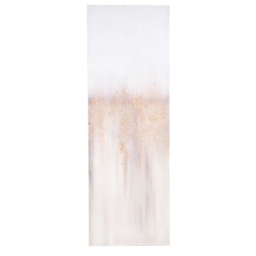 Toile imprimée beige, blanche et rose avec feuilles d'or 32x95