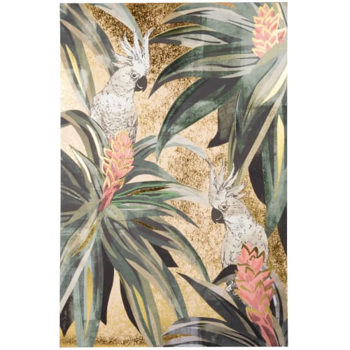 Toile imprimée et peinte perroquets et feuilles multicolores 63x92