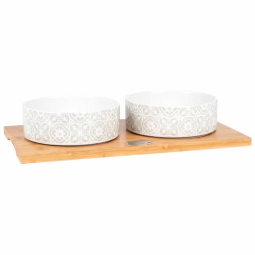 Tray And 2 Grey And White Earthenware Bowls With Print Aristo Dog Maisons Du Monde