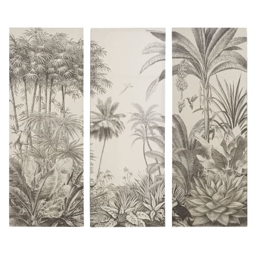 Dekoration Bilder | Triptychon mit gedruckten Leinwandbildern, Dschungel, schwarz und beige, 45x120cm - NR99085