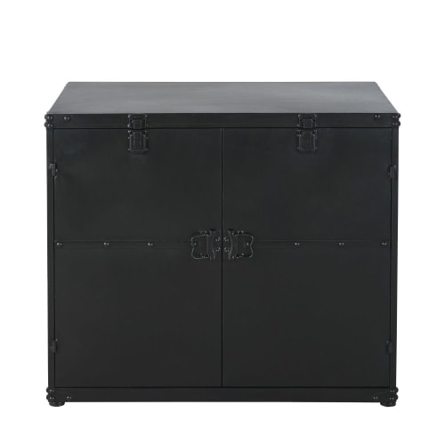 Möbel Aufbewahrungsboxen und Truhen | Truhe im Industrial-Stil mit 2 Türen aus schwarzem Metall - JV03951