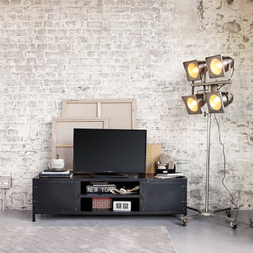 Möbel TV-Möbel | TV-Lowboard im Industrial-Stil aus Metall schwarz - MO06257