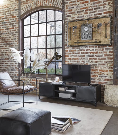Möbel TV-Möbel | TV-Lowboard im Industrial-Stil aus Metall schwarz - MO06257