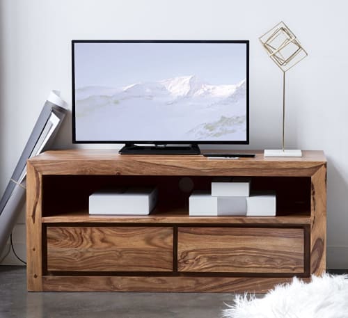 Möbel TV-Möbel | TV-Lowboard mit 2 Schubladen aus massivem Sheeshamholz - BC54695
