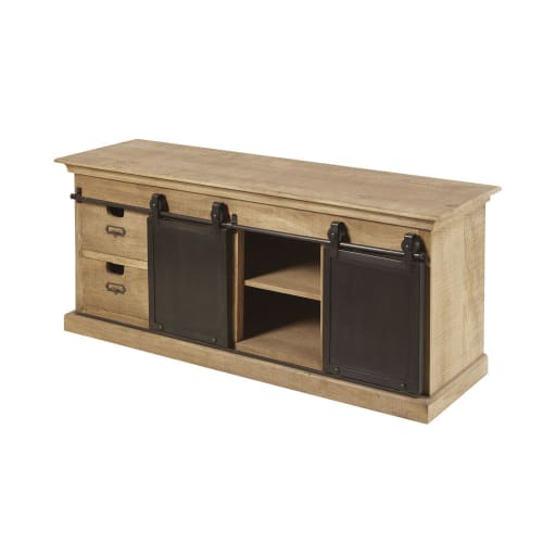 Möbel TV-Möbel | TV-Lowboard mit 2 Türen und 4 Schubladen, aus massivem Mangoholz - XF33691