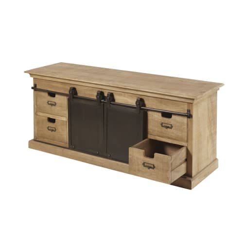 Möbel TV-Möbel | TV-Lowboard mit 2 Türen und 4 Schubladen, aus massivem Mangoholz - XF33691