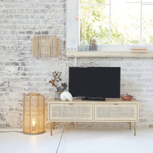Franje de ober kop Tv-meubel met 2 deurtjes van gevlochten rotan Solstice | Maisons du Monde