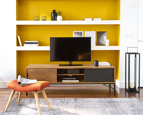 Möbel TV-Möbel | TV-Möbel aus Mangoholz und schwarzem Metall - DE62726