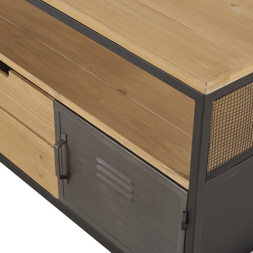 Möbel TV-Möbel | TV-Möbel im Industrial-Stil mit 1 Schublade und 2 Türen aus Tannenholz und Metall - IA93458