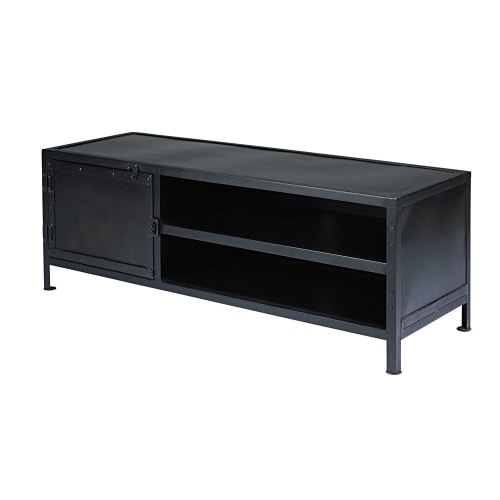 Möbel TV-Möbel | TV-Möbel im Industrial-Stil mit 1 Tür aus schwarzem Metall - VU50229