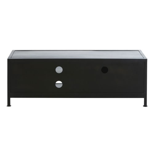 Möbel TV-Möbel | TV-Möbel im Industrial-Stil mit 1 Tür aus schwarzem Metall - VU50229