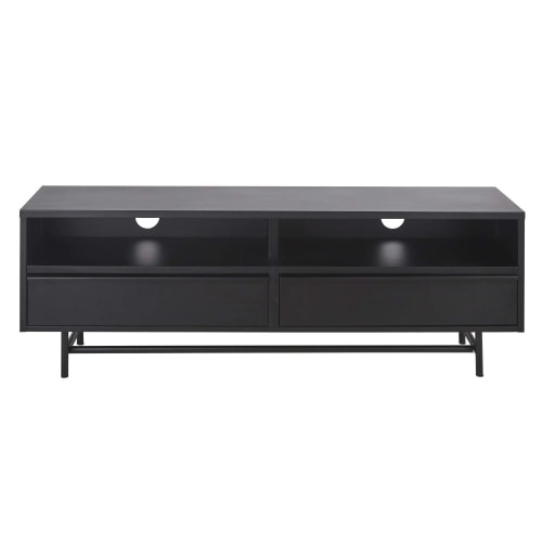 Möbel TV-Möbel | TV-Möbel mit 2 Schubladen aus mattschwarzem Metall - UF69998