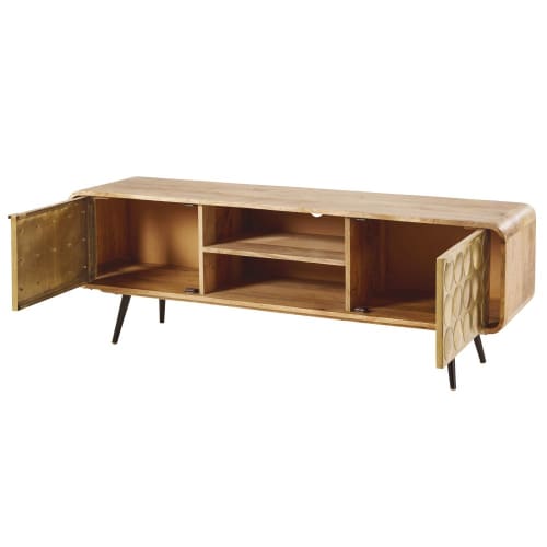Möbel TV-Möbel | TV-Möbel mit 2 Schubladen im Vintage-Stil, aus massivem Mangoholz - HZ98257