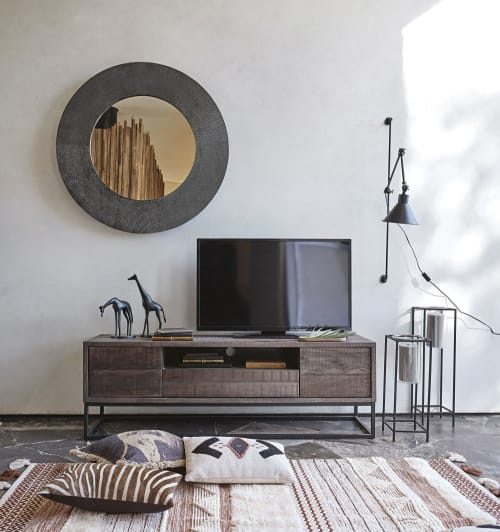 Möbel TV-Möbel | TV-Möbel mit 2 Türen und 1 Schublade aus massivem Mangoholz - GI37298