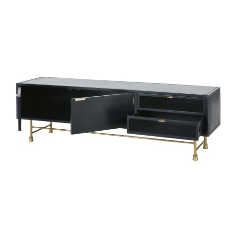 Möbel TV-Möbel | TV-Möbel mit 2 Türen und 2 Schubladen aus Metall, anthrazitgrau - ZC43474