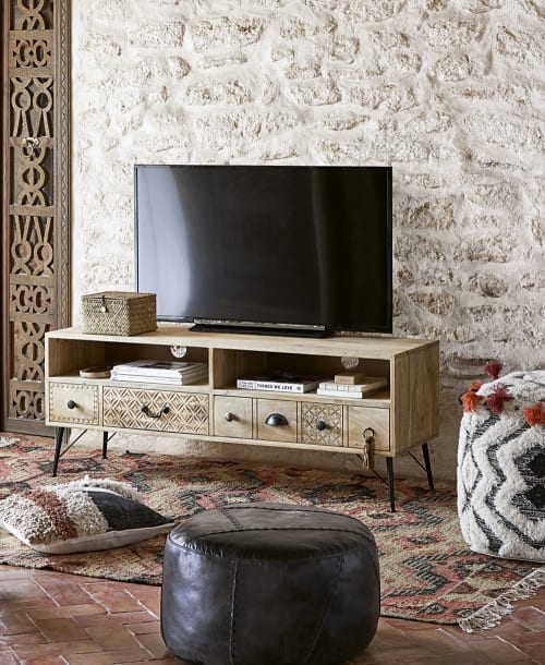 Möbel TV-Möbel | TV-Möbel mit 3 Schubladen aus massivem Mangoholz - EK13571