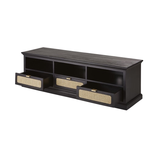 Möbel TV-Möbel | TV-Möbel mit 3 Schubladen, schwarz und Wiener Geflecht aus Rattan - PB08556