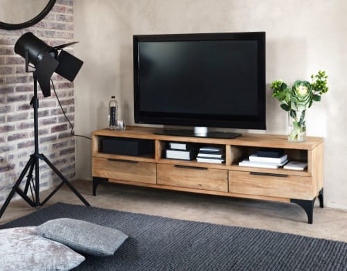 Möbel TV-Möbel | TV-Möbel mit 3 Türen, aus massivem Mangoholz und Akazienholz - GK89157