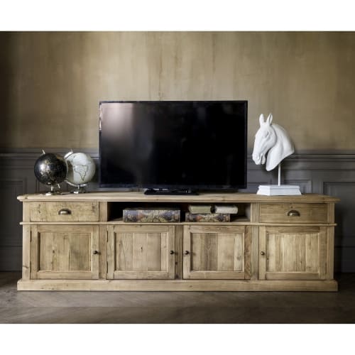 Möbel TV-Möbel | TV-Möbel mit 4 Türen und 2 Schubladen aus recyceltem, gealtertem Kiefernholz - YU51894