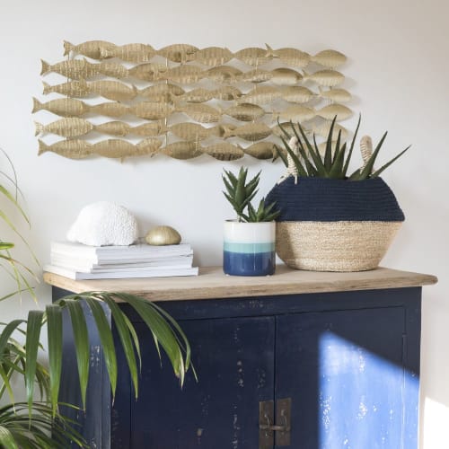 Two-Tone Cotton and Plant Fibre Basket with Tassels | Maisons du Monde