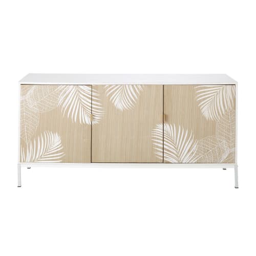 Furniture Sideboards | Two-Tone White Foliage Print 3-Door Sideboard - WF93021