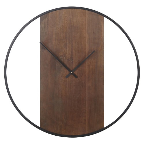 Dekoration Uhren und Wecker | Uhr aus braunem Mangoholz und schwarzem Metall, D85cm - ZE29331