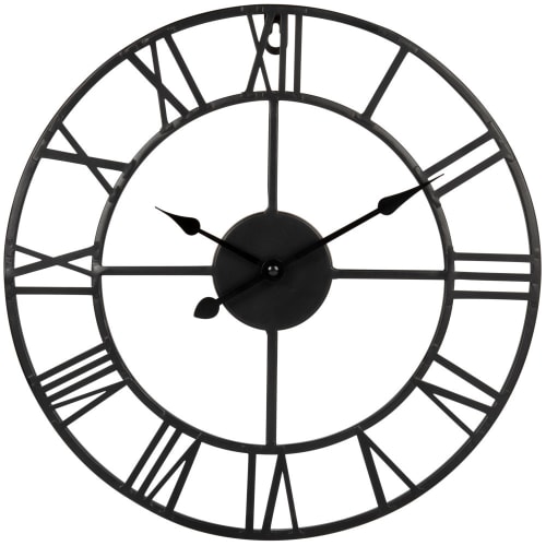 Uhr aus schwarzem Metall, D35cm