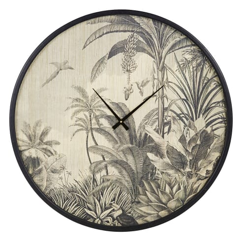 Dekoration Uhren und Wecker | Uhr mit Dschungeldruck, schwarz und beige, D80cm - ID62508