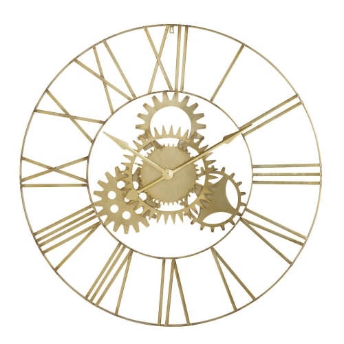 Dekoration Uhren und Wecker | Uhr mit Zahnrädern aus goldfarbenem Metall, D100cm - WK72651