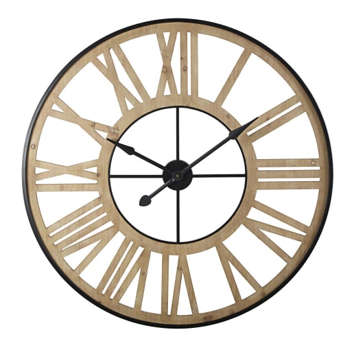 Dekoration Uhren und Wecker | Uhr, schwarz und naturfarben, D100cm - SR68682