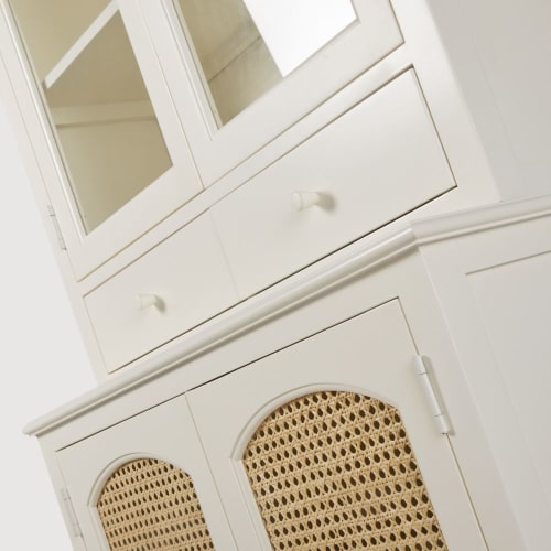 Vaisselier 4 portes et 2 tiroirs en cannage blanc cassé Debbie Maisons du Monde