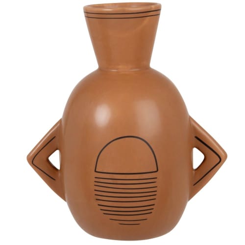 Dekoration Vasen | Vase aus braunem Dolomit mit Henkeln, H23cm - CF66515