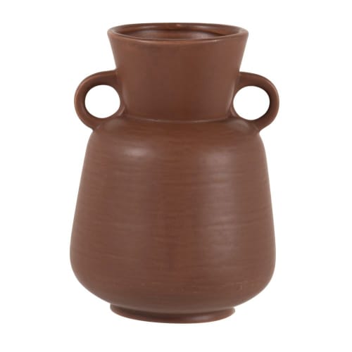Dekoration Vasen | Vase aus braunem Porzellan mit Henkeln, H15cm - TQ99829