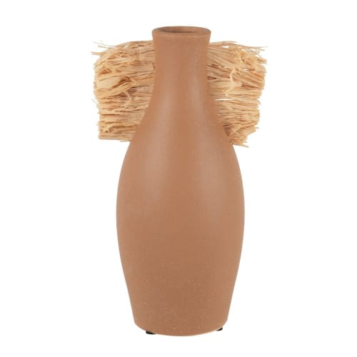 Dekoration Vasen | Vase aus rotbraunem Steingut und Bast, H26cm - RQ66917