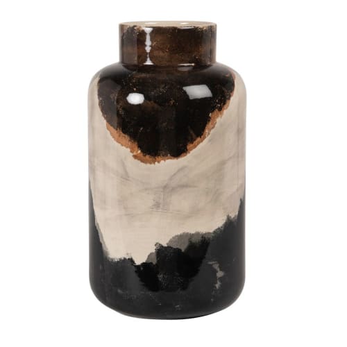 Dekoration Vasen | Vase aus schwarzem Steinzeug, mokka und beige, H33cm - HF09143