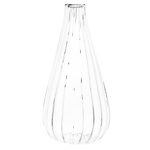 Dekoration Vasen | Vase aus transparentem, geriffeltem Glas, H15cm - KW69155