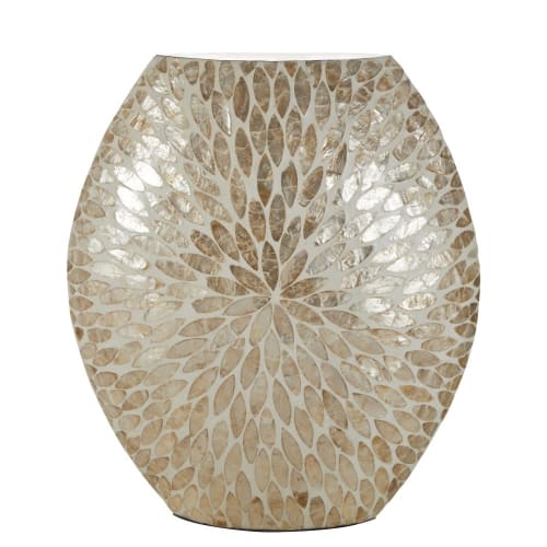 Dekoration Vasen | Vase aus weißem Perlmutt mit goldfarbenen Motiven, H44cm - TP34164