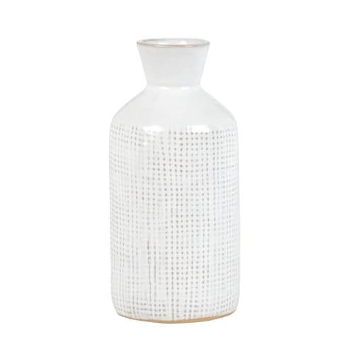 Vase aus weißem Steinzeug mit grafischen Mustern H18