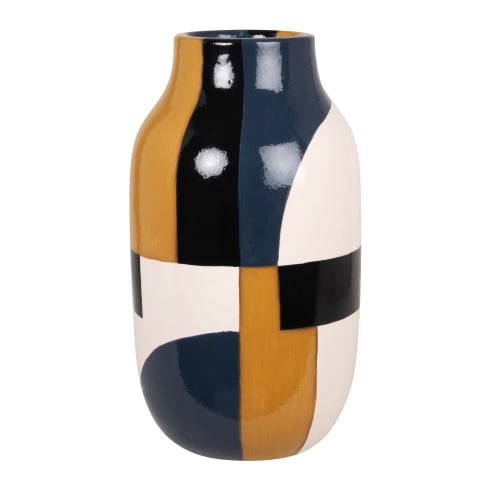 Vase en argile bleu, blanc, jaune et noir H30 | Maisons du Monde