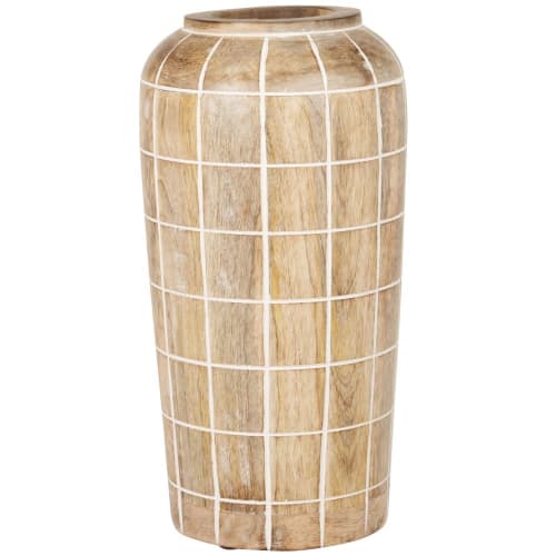 Vase en bois de manguier quadrillé marron et blancs H28