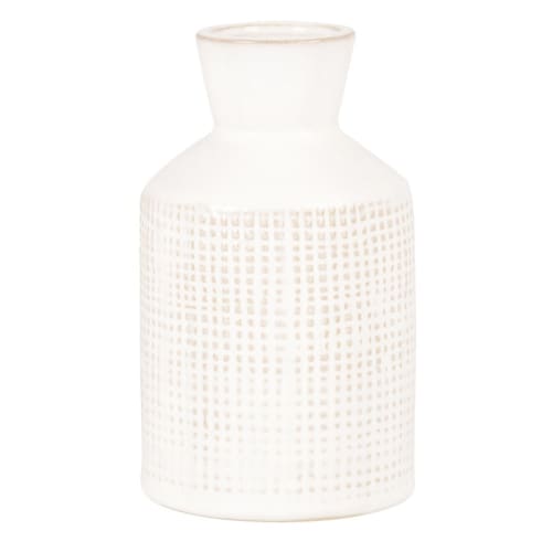 Vase en grès blanc motif quadrillé beige H13