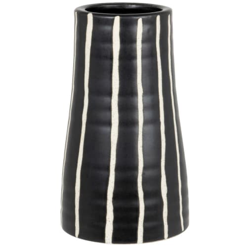 Vase en grès rayé noir et blanc H23