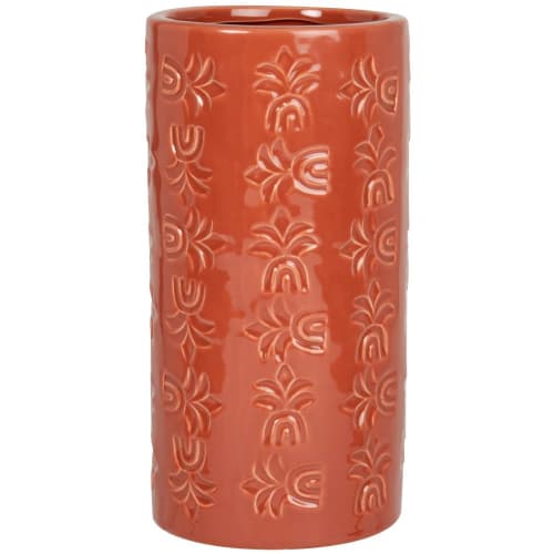 Vase en grès rouge brique imprimé doré H24