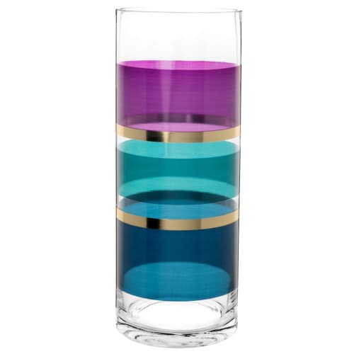 Vase en verre bleu, doré et violet figue H26