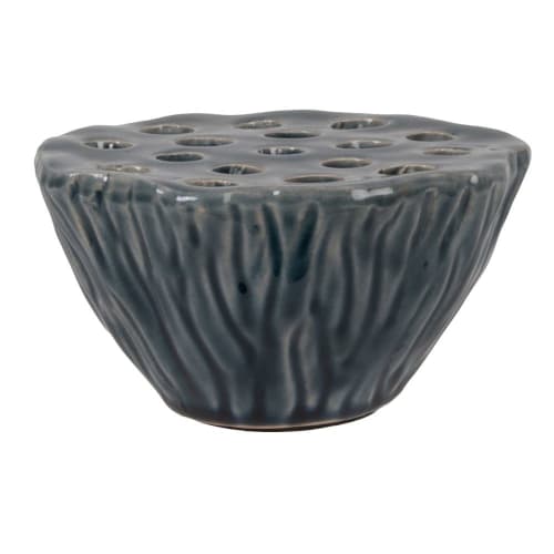 Vase mit Lochmuster aus khakifarbenem Steingut mit Henkeln, H7cm - Set aus 2