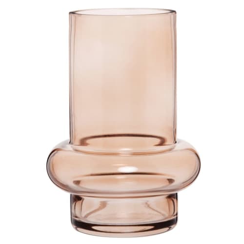 Dekoration Vasen | Vase mit Untertasse aus ockerfarbenem Rauchglas, H14cm - RN77815